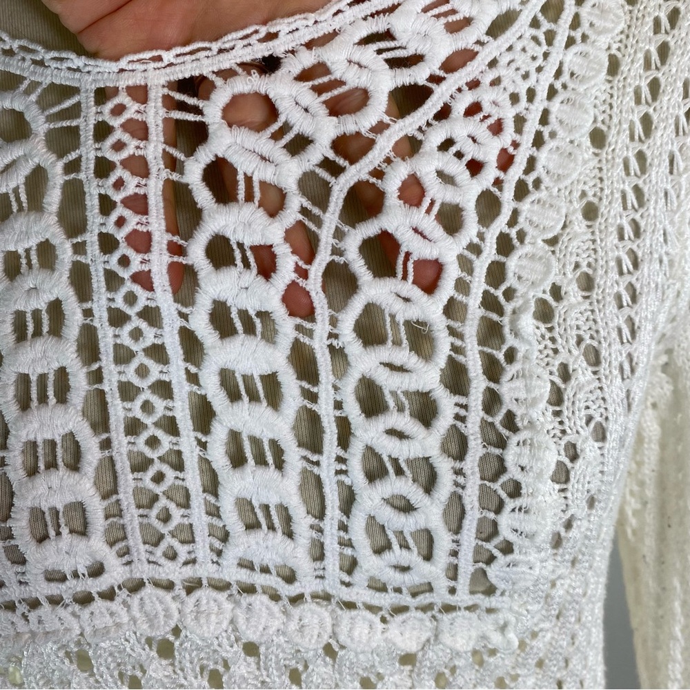 Woman’s Christopher & Banks crochet white sweater size PM - Picture 3 of 6
